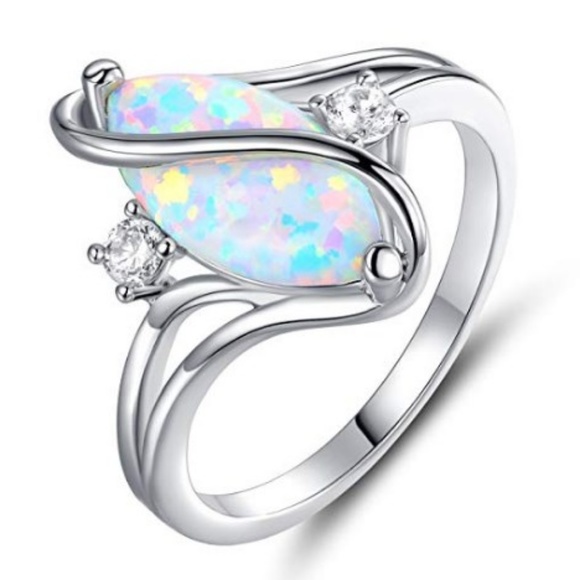 Rose & White Gold Plated,  opal & fire opal ring - Picture 3 of 5